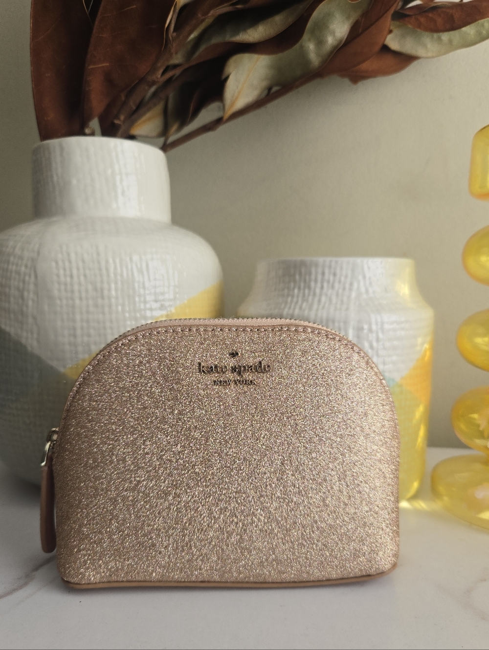 GUC Kate Spade Shimmy Glitter Dome Rose Gold Cosmetic Pouch